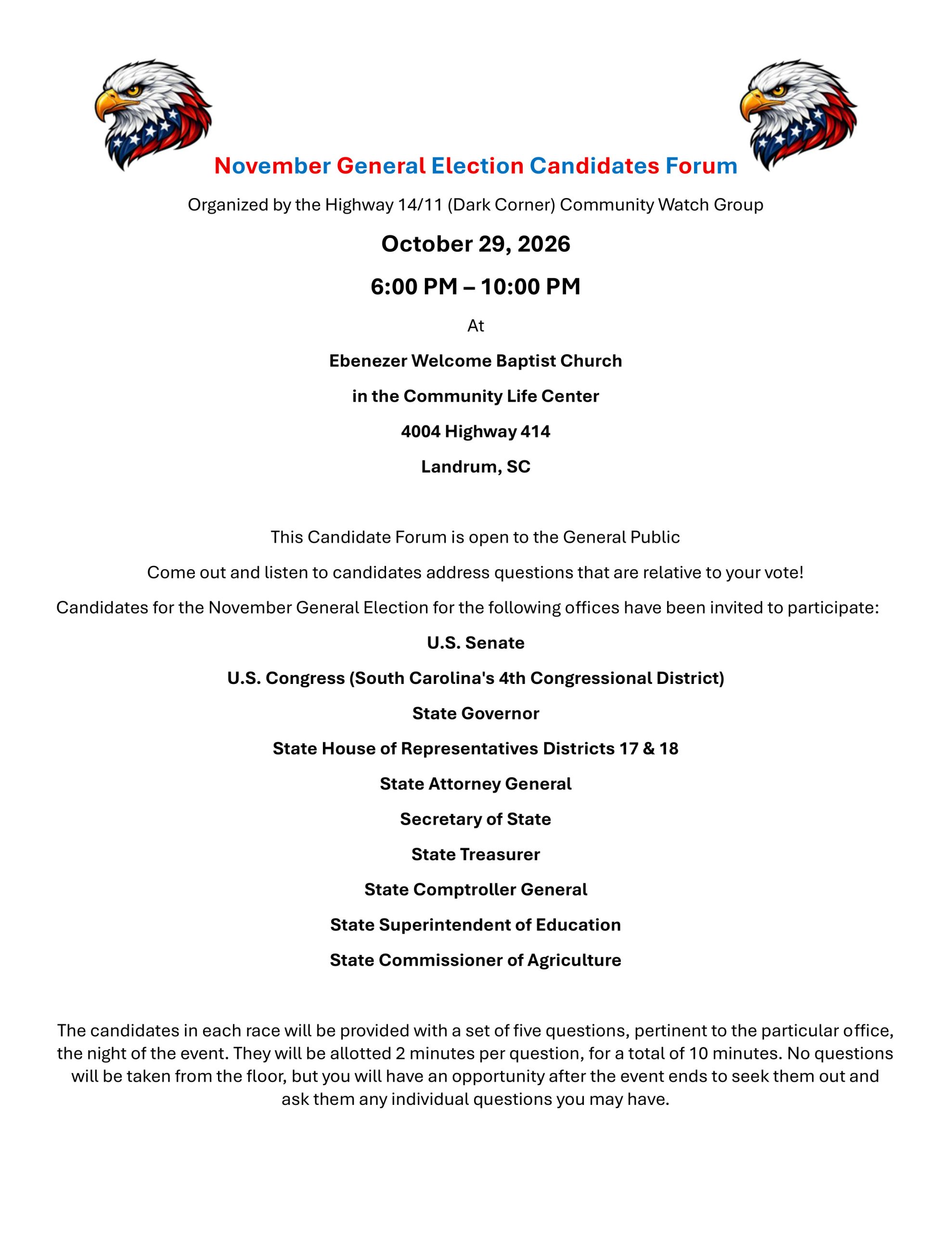 October 2026 General Election Candidates Forum Flyer